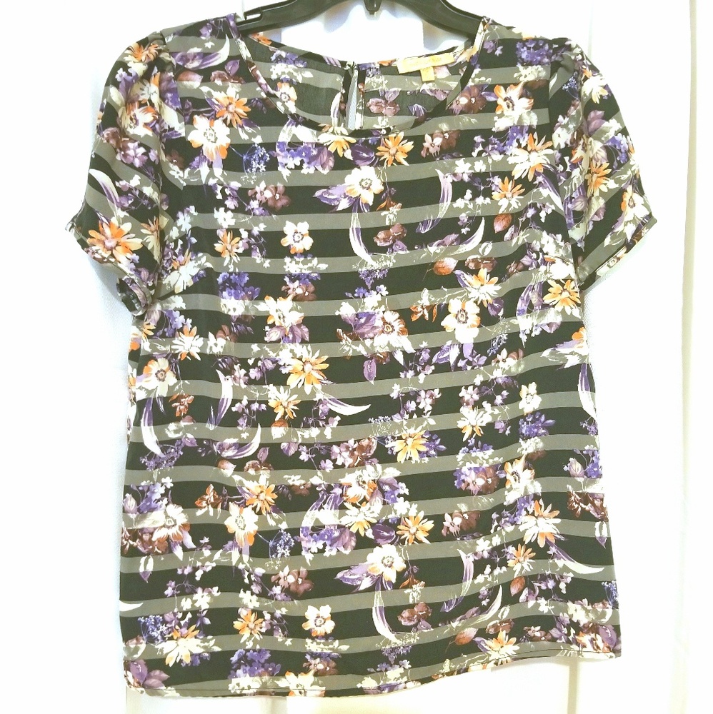 Skies Are Blue Hanzel Floral Striped Blouse